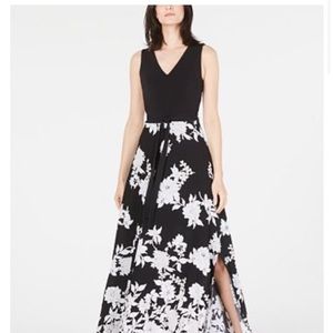 Floor length floral black and white maxi dress